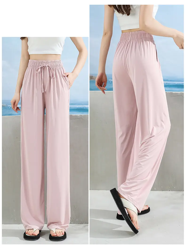 Women's Ice Silk Wide Leg Pants Grey Slimming — feature 21
