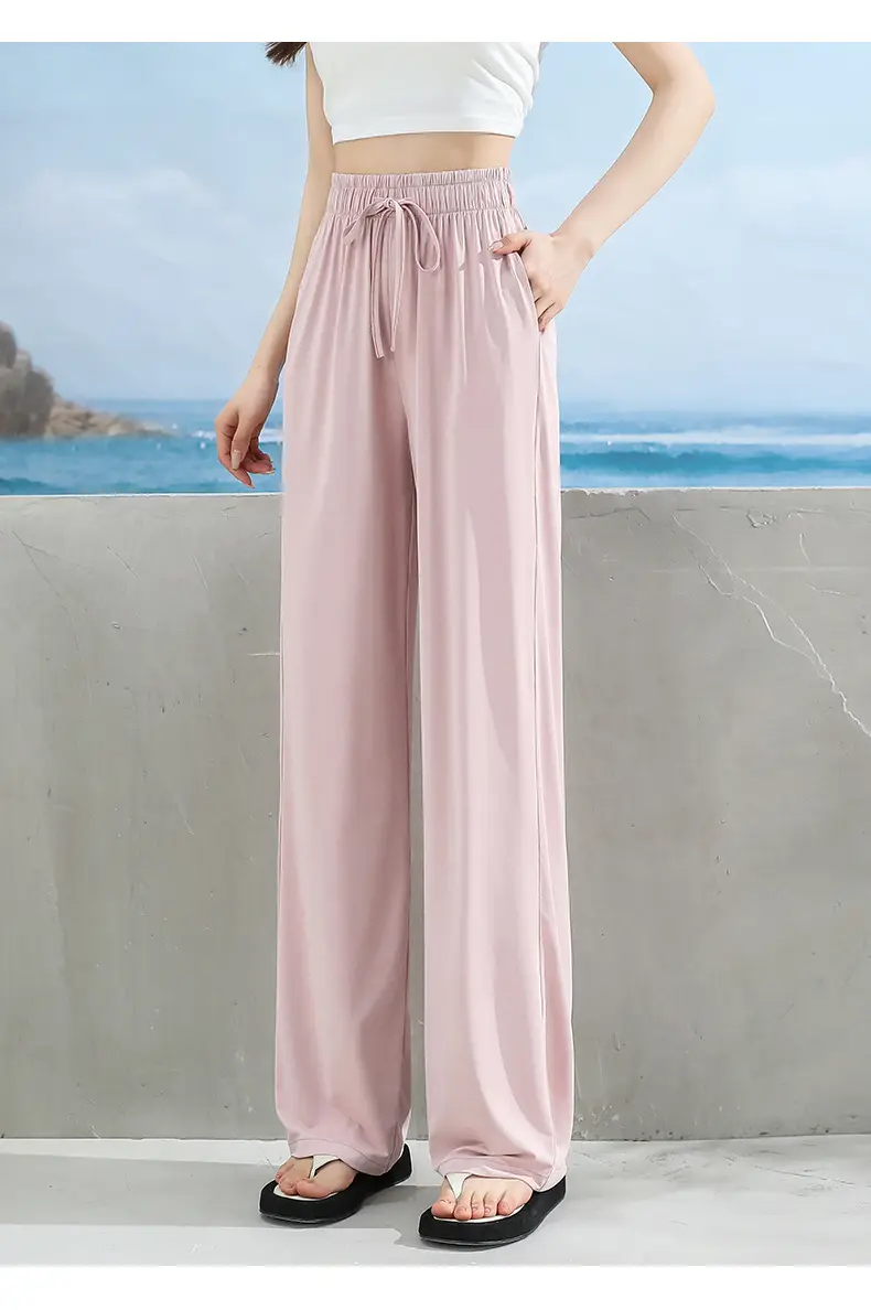 Women's Ice Silk Wide Leg Pants Grey Slimming — feature 24