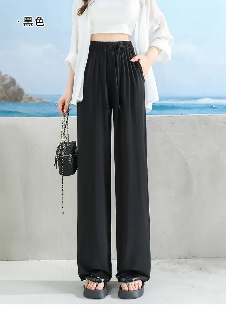 Women's Ice Silk Wide Leg Pants Grey Slimming — feature 25