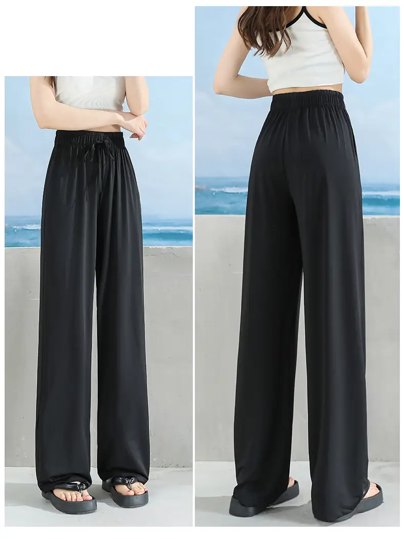 Women's Ice Silk Wide Leg Pants Grey Slimming — feature 26