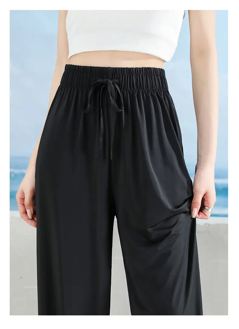 Women's Ice Silk Wide Leg Pants Grey Slimming — feature 28