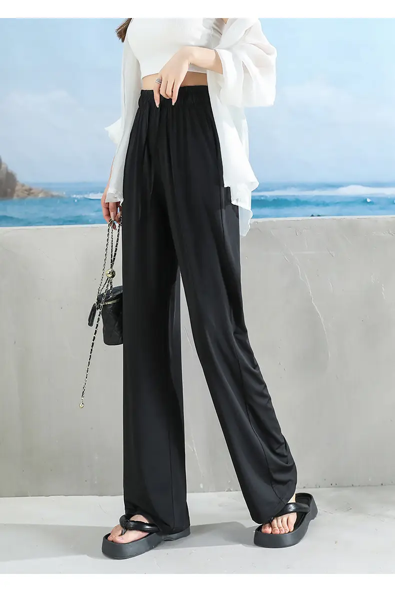 Women's Ice Silk Wide Leg Pants Grey Slimming — feature 29