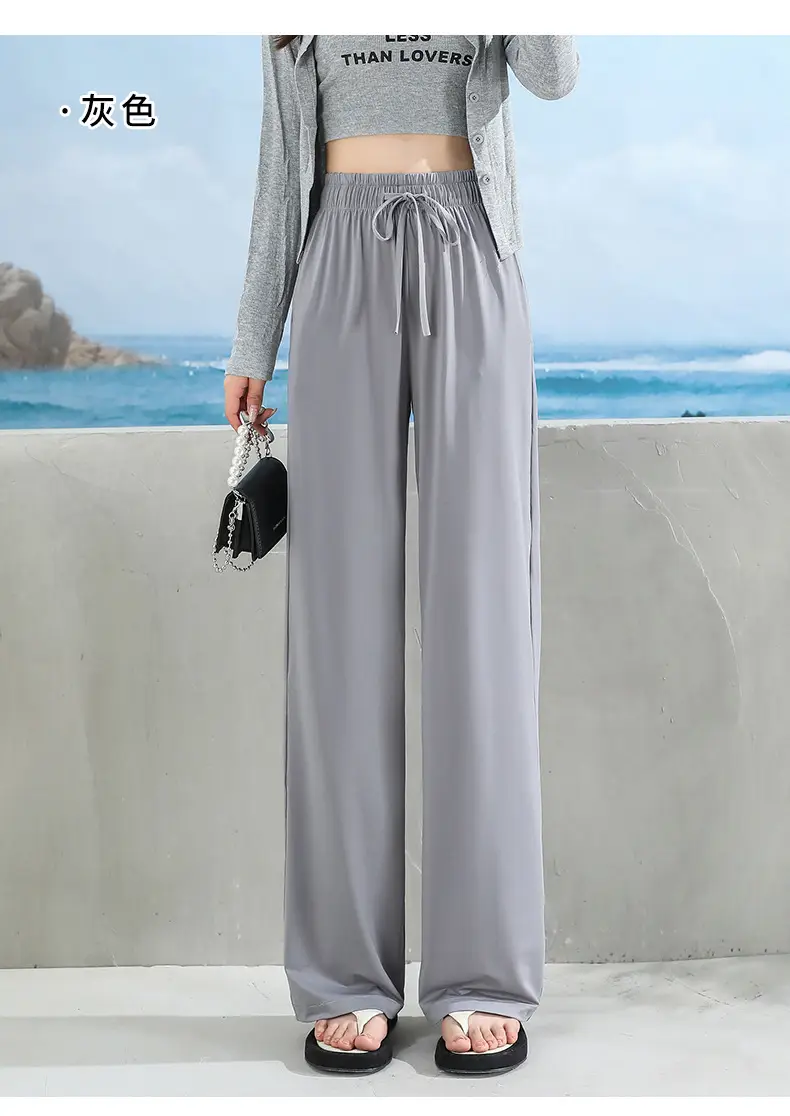 Women's Ice Silk Wide Leg Pants Grey Slimming — feature 30