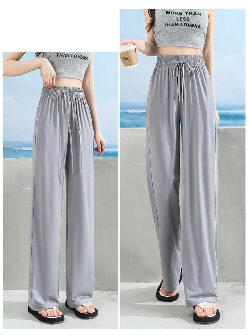 Women's Ice Silk Wide Leg Pants Grey Slimming — feature 31