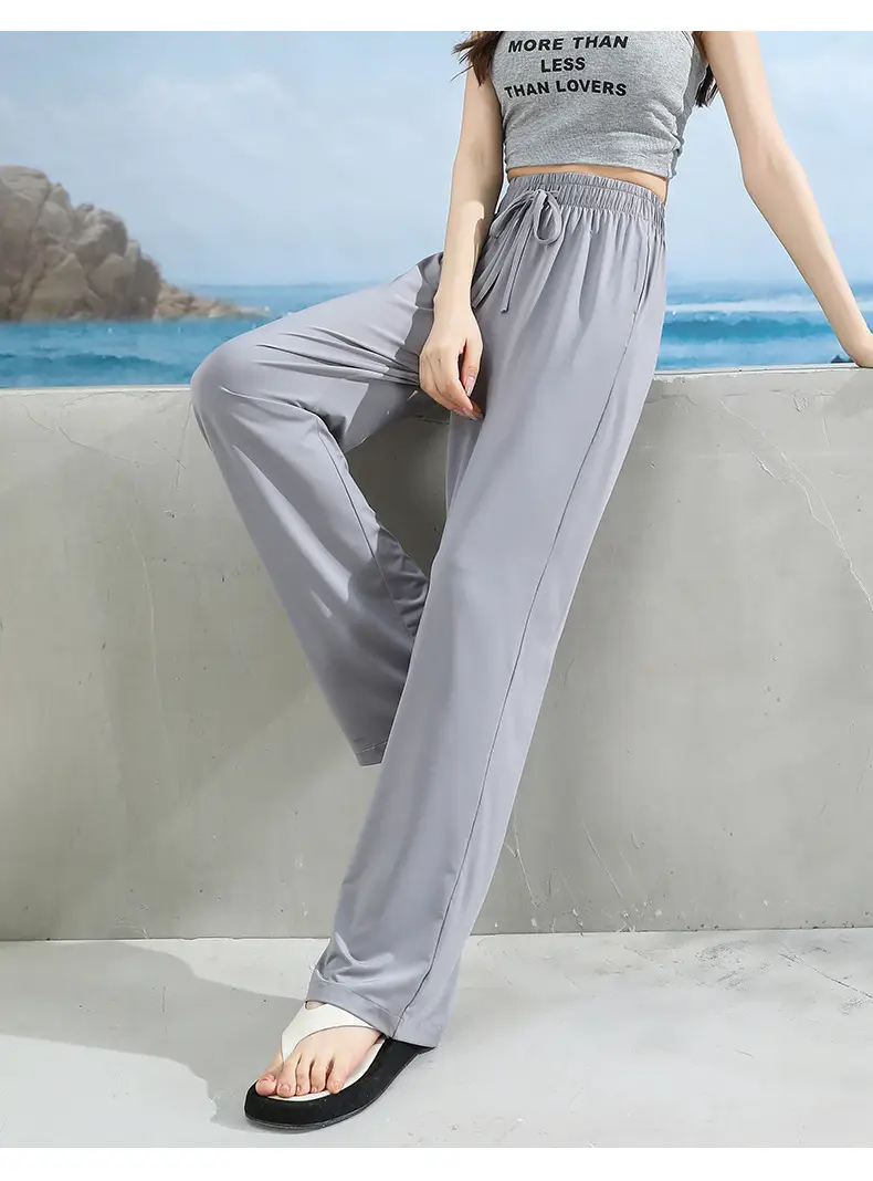 Women's Ice Silk Wide Leg Pants Grey Slimming — feature 32