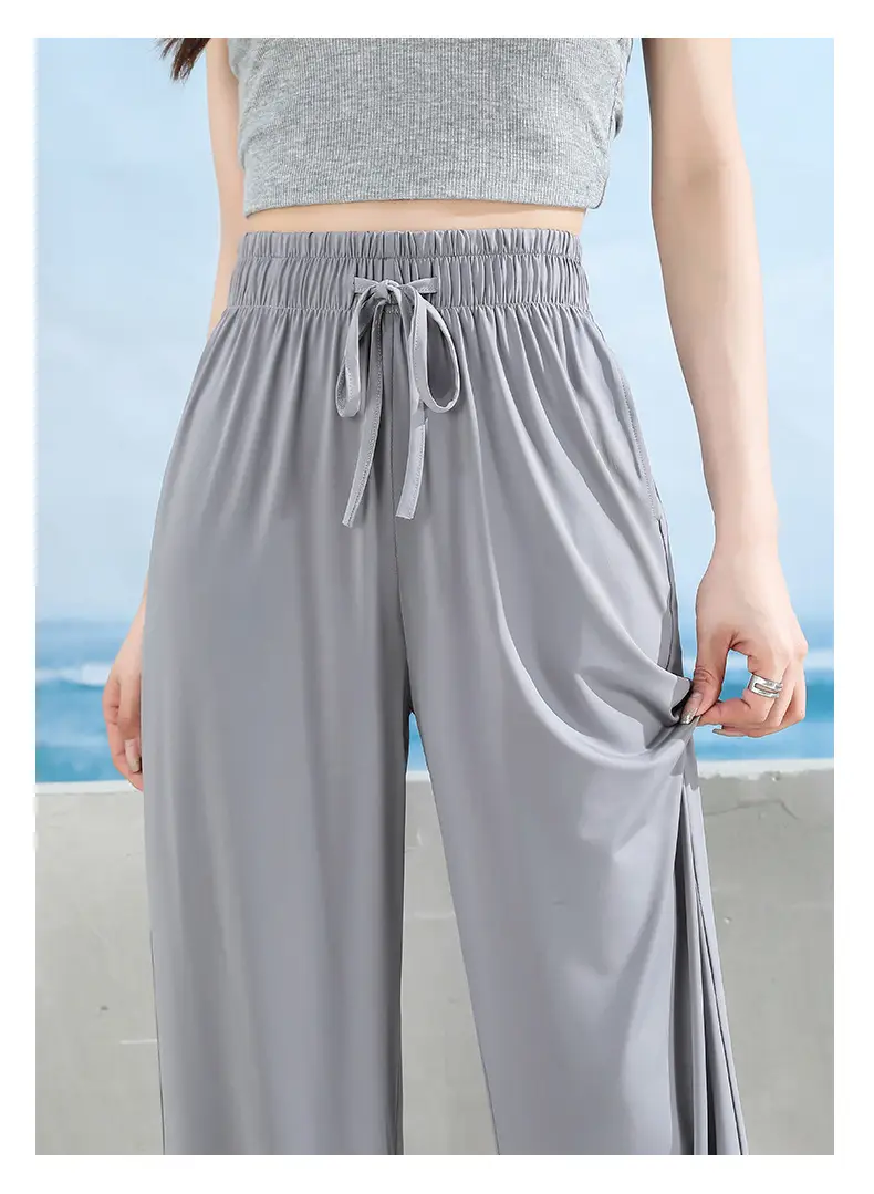 Women's Ice Silk Wide Leg Pants Grey Slimming — feature 33