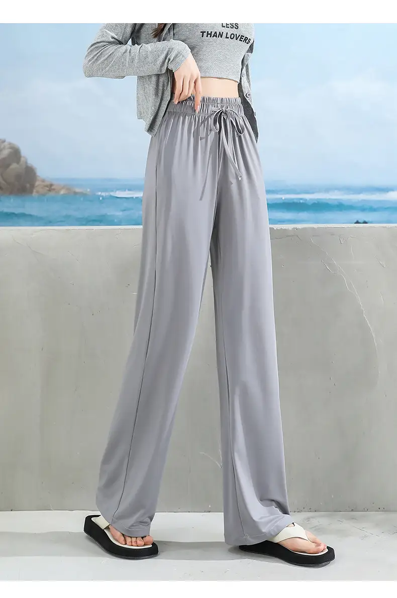 Women's Ice Silk Wide Leg Pants Grey Slimming — feature 34