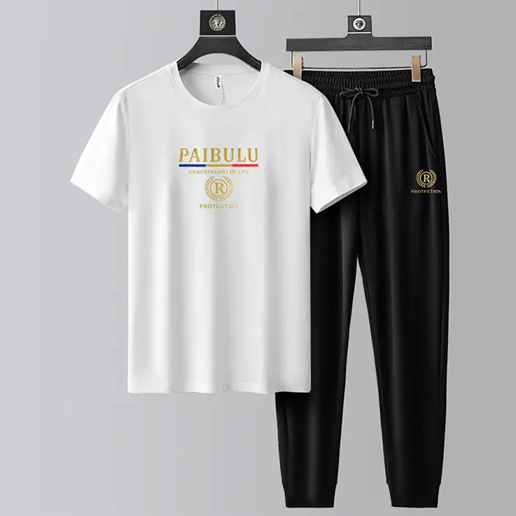 Men's Round Neck Short-sleeved T-shirt Casual Suit Men's Summer Ice Silk Summer Half-sleeved Fashionable High-end Sports Suit - Image 7