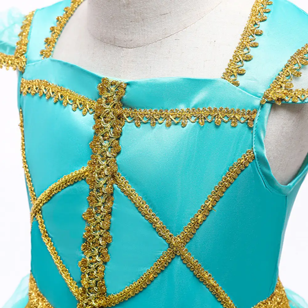 Jasmine Princess Mermaid Dress Turquoise Aladdin Costume Set - Image 3
