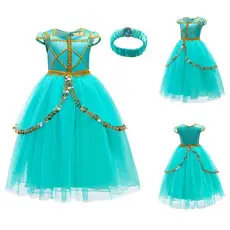 Jasmine Princess Mermaid Dress Turquoise Aladdin Costume Set — feature 6