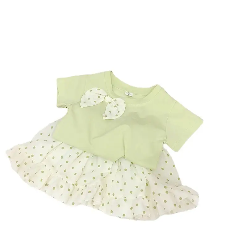 Summer Girls Two-Piece Suit Peach Bow Short Sleeve T-Shirt Short Skirt - Image 15