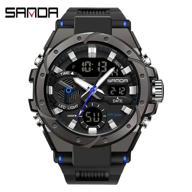 Sanda Red Multi-Functional Waterproof Watch for Boys Teenagers
