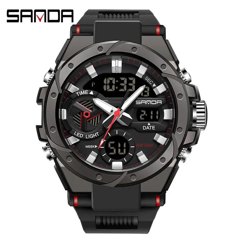 Sanda Red Multi-Functional Waterproof Watch for Boys Teenagers