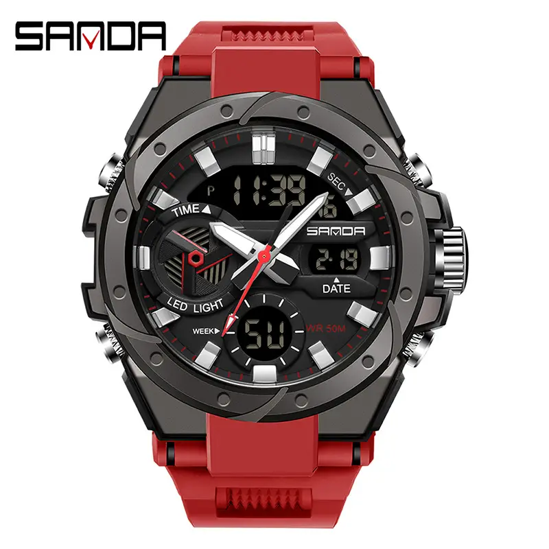 Sanda Red Multi-Functional Waterproof Watch for Boys Teenagers