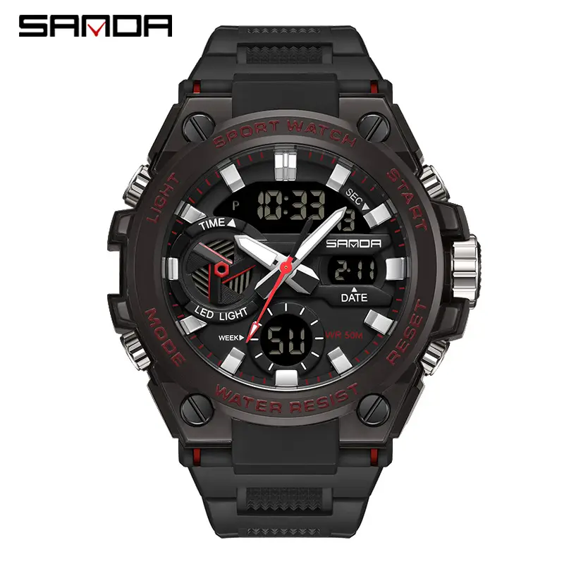 Sanda Red Multi-Functional Waterproof Watch for Boys Teenagers