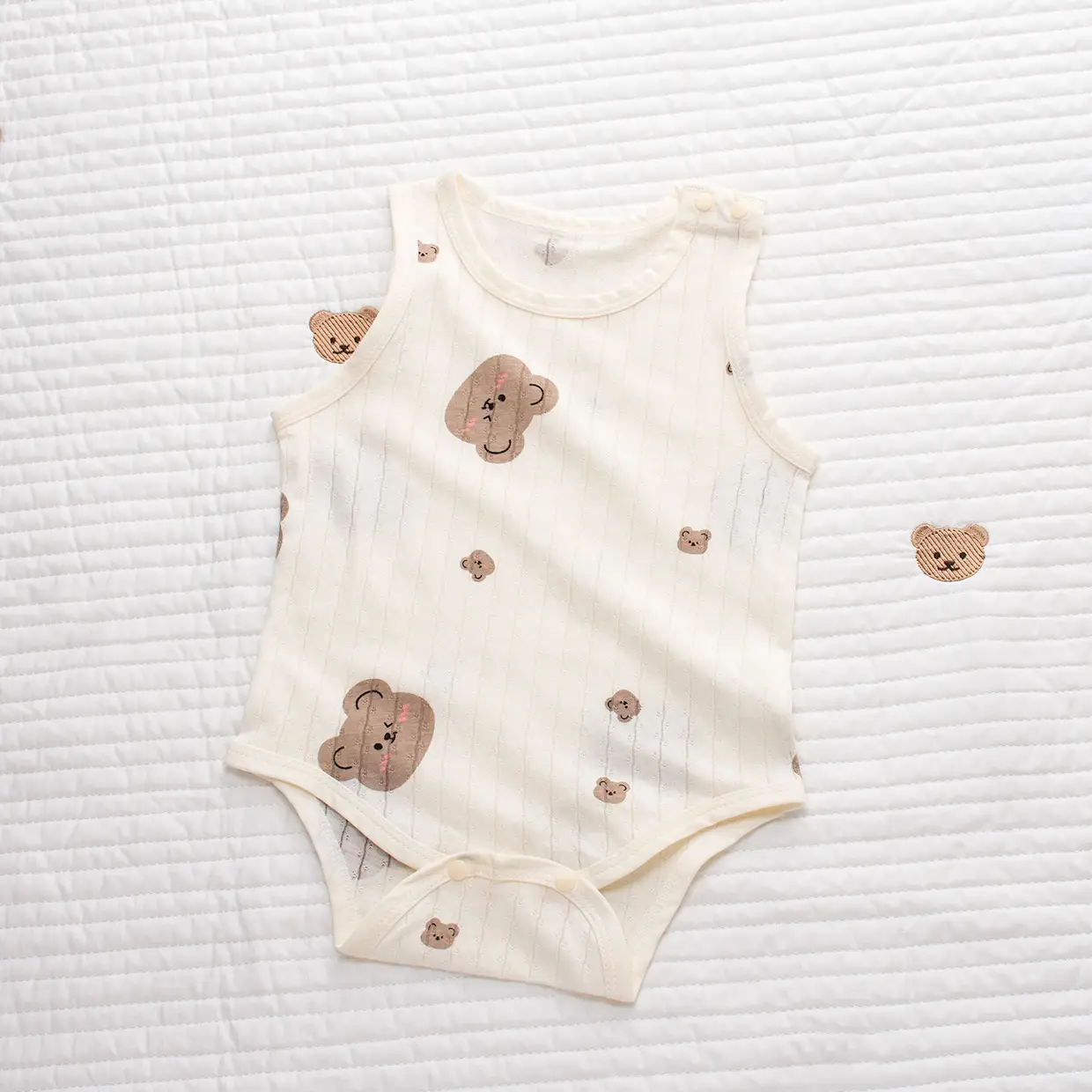 Baby Cotton Vest with Bear Embroidery & Bone Closure — feature 11