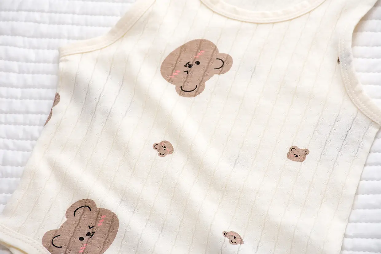 Baby Cotton Vest with Bear Embroidery & Bone Closure — feature 13