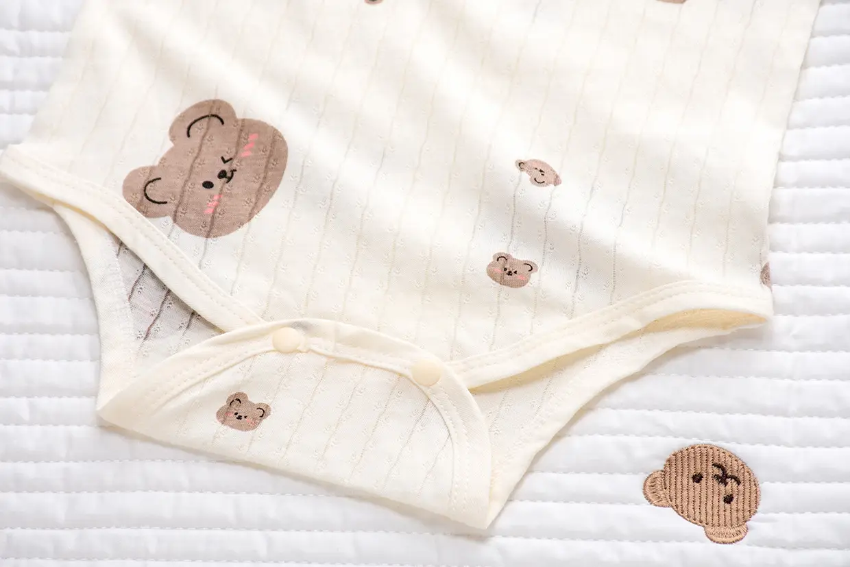 Baby Cotton Vest with Bear Embroidery & Bone Closure — feature 14