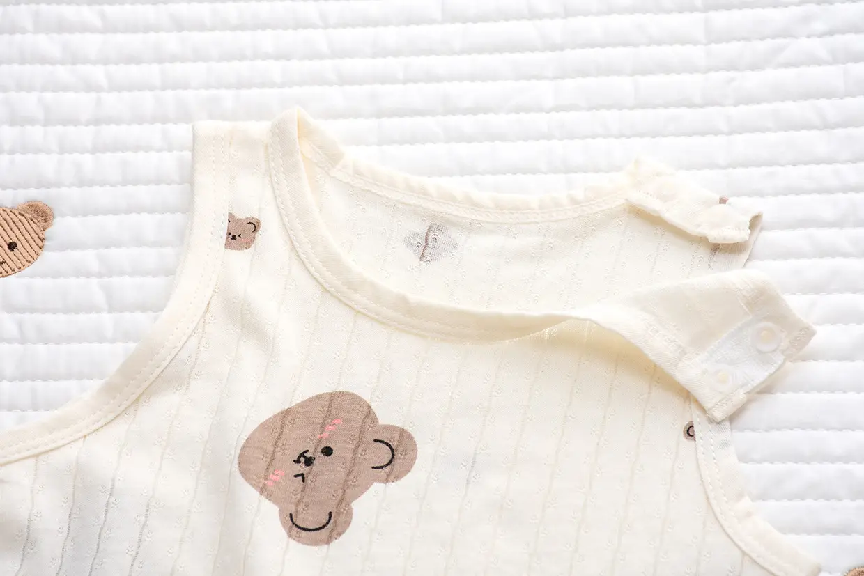 Baby Cotton Vest with Bear Embroidery & Bone Closure — feature 15