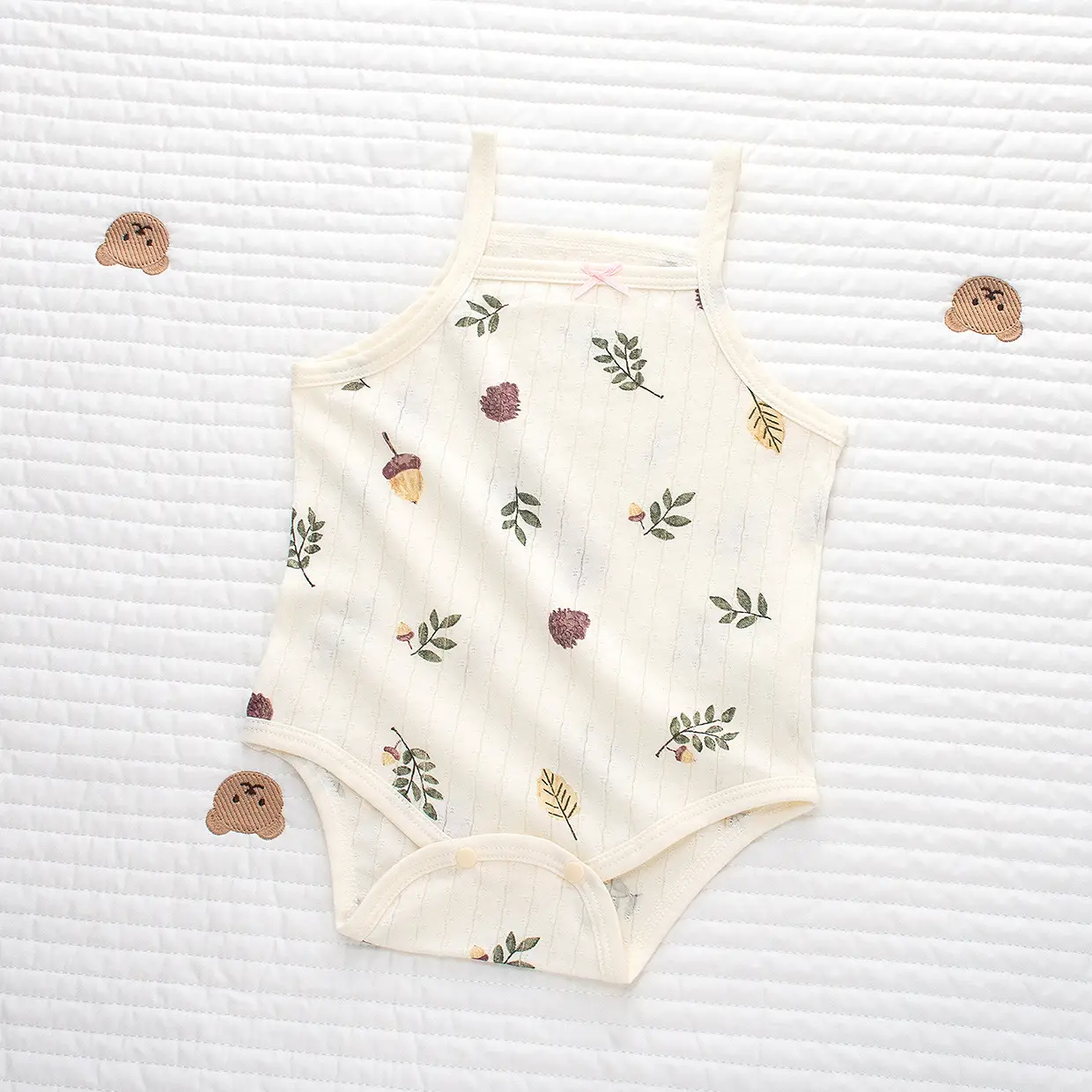 Baby Cotton Vest with Bear Embroidery & Bone Closure — feature 26