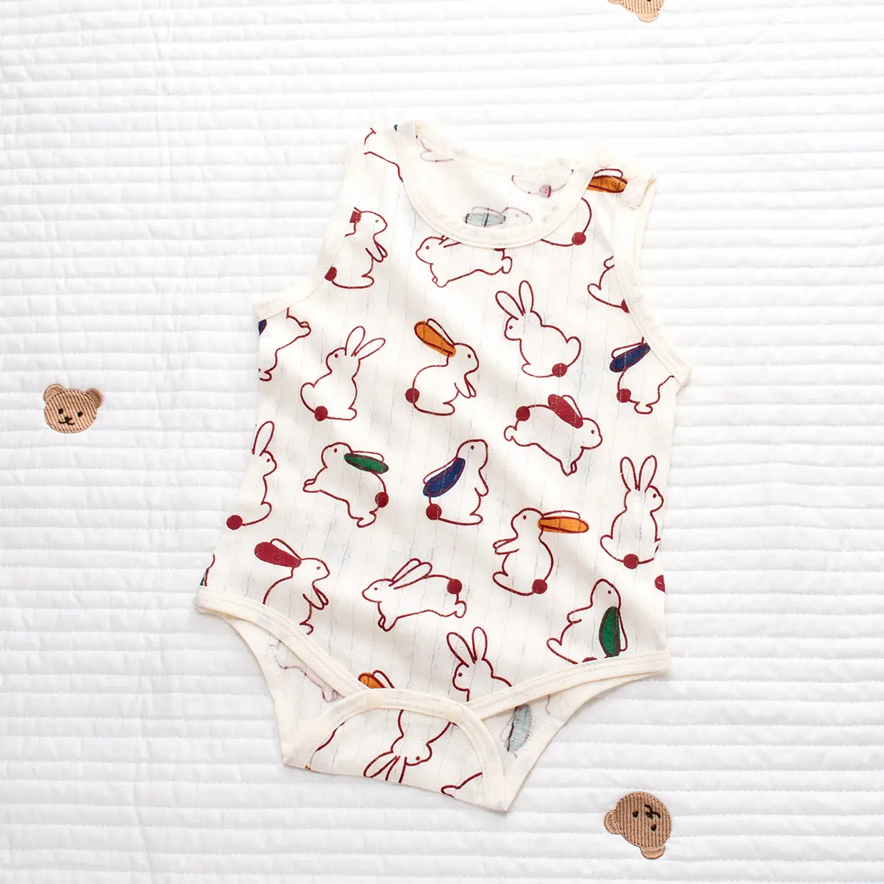 Baby Cotton Vest with Bear Embroidery & Bone Closure — feature 6