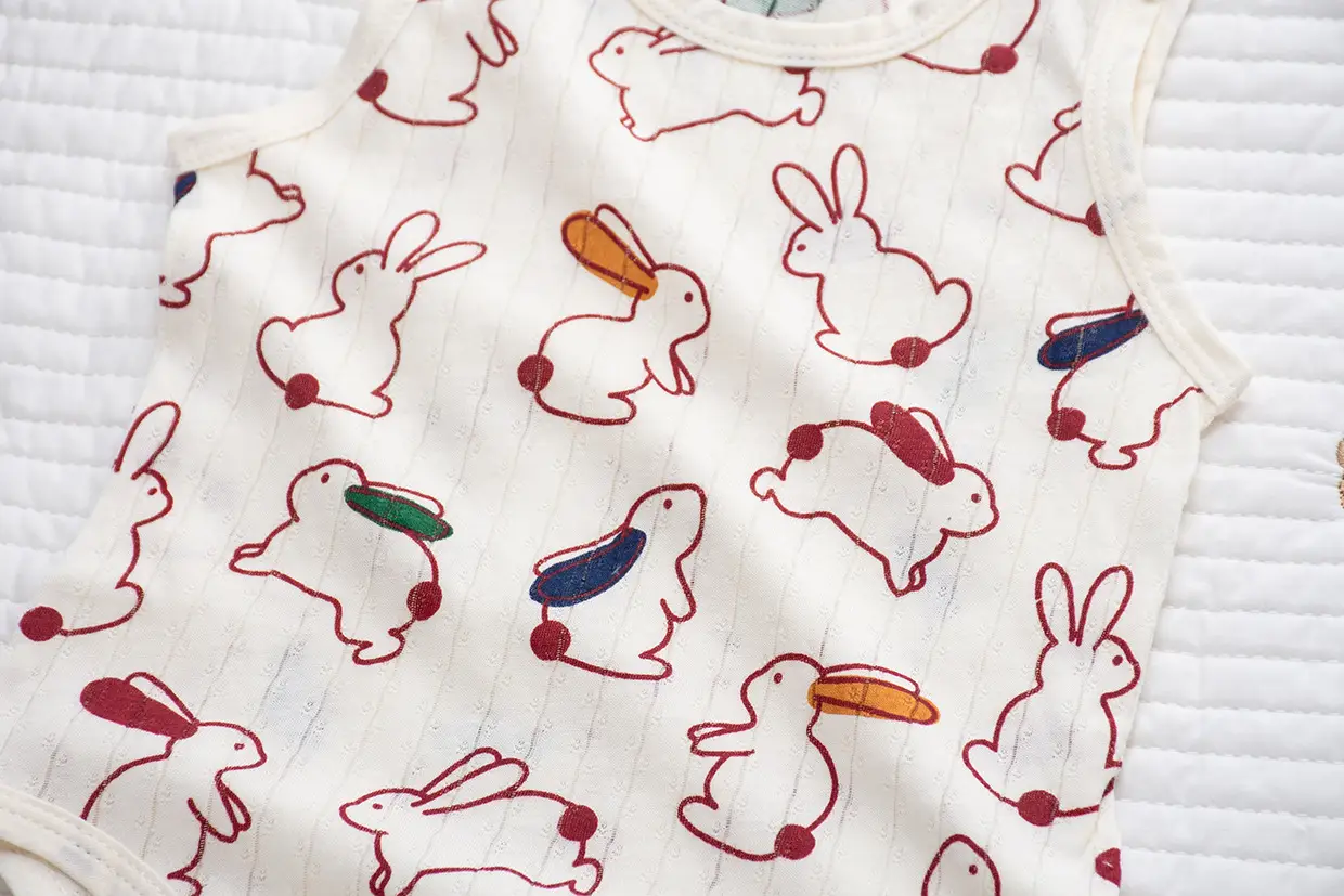 Baby Cotton Vest with Bear Embroidery & Bone Closure — feature 8