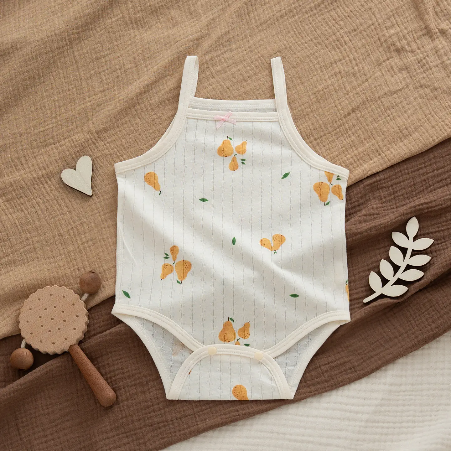 Baby Cotton Vest with Bear Embroidery & Bone Closure - Image 5