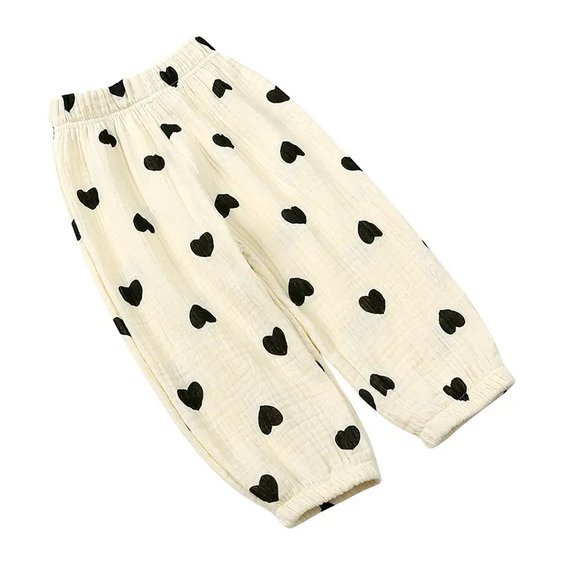 Boys Girls Mosquito Proof Cotton Pants Cream Polka Dot