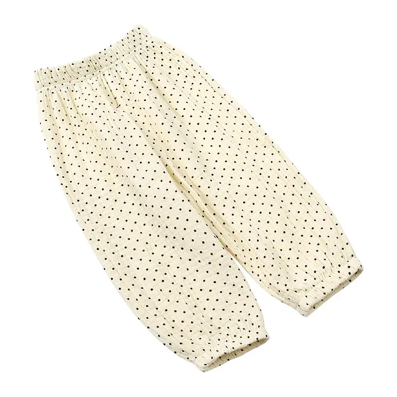Boys Girls Mosquito Proof Cotton Pants Cream Polka Dot