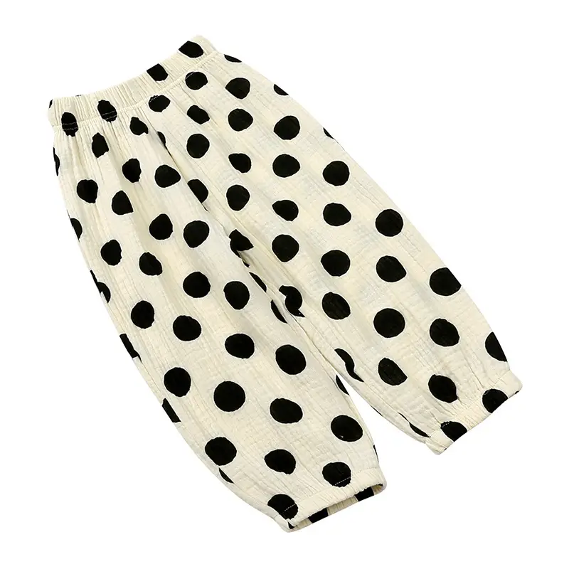 Boys Girls Mosquito Proof Cotton Pants Cream Polka Dot