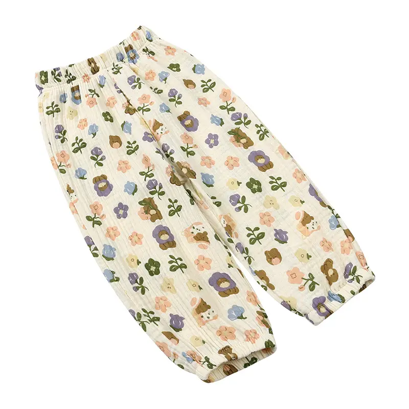 Boys Girls Mosquito Proof Cotton Pants Cream Polka Dot
