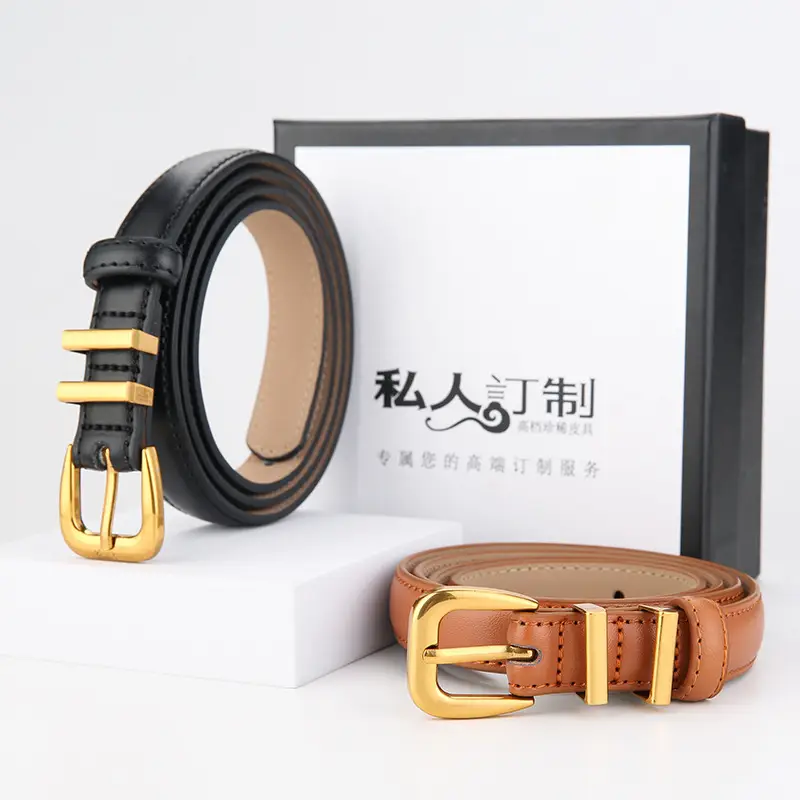 Women's Black Cowhide Belt with Gold Buckle - Image 8