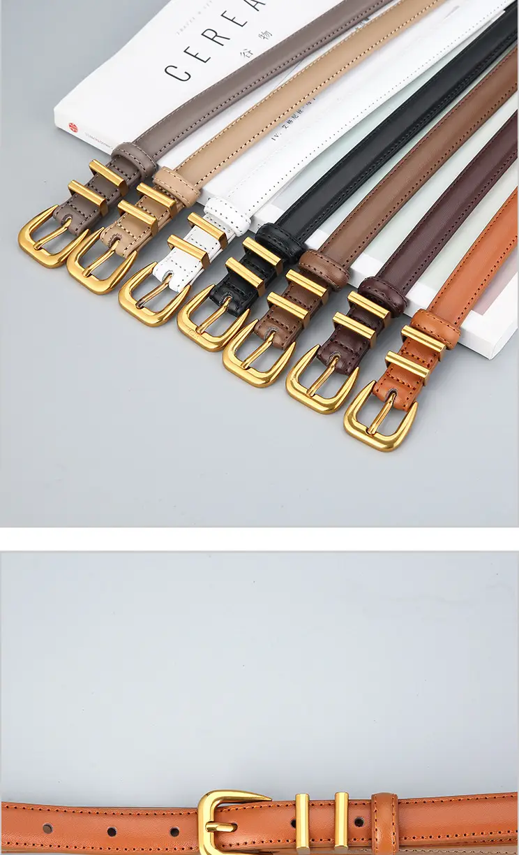 Women's Black Cowhide Belt with Gold Buckle β feature 10