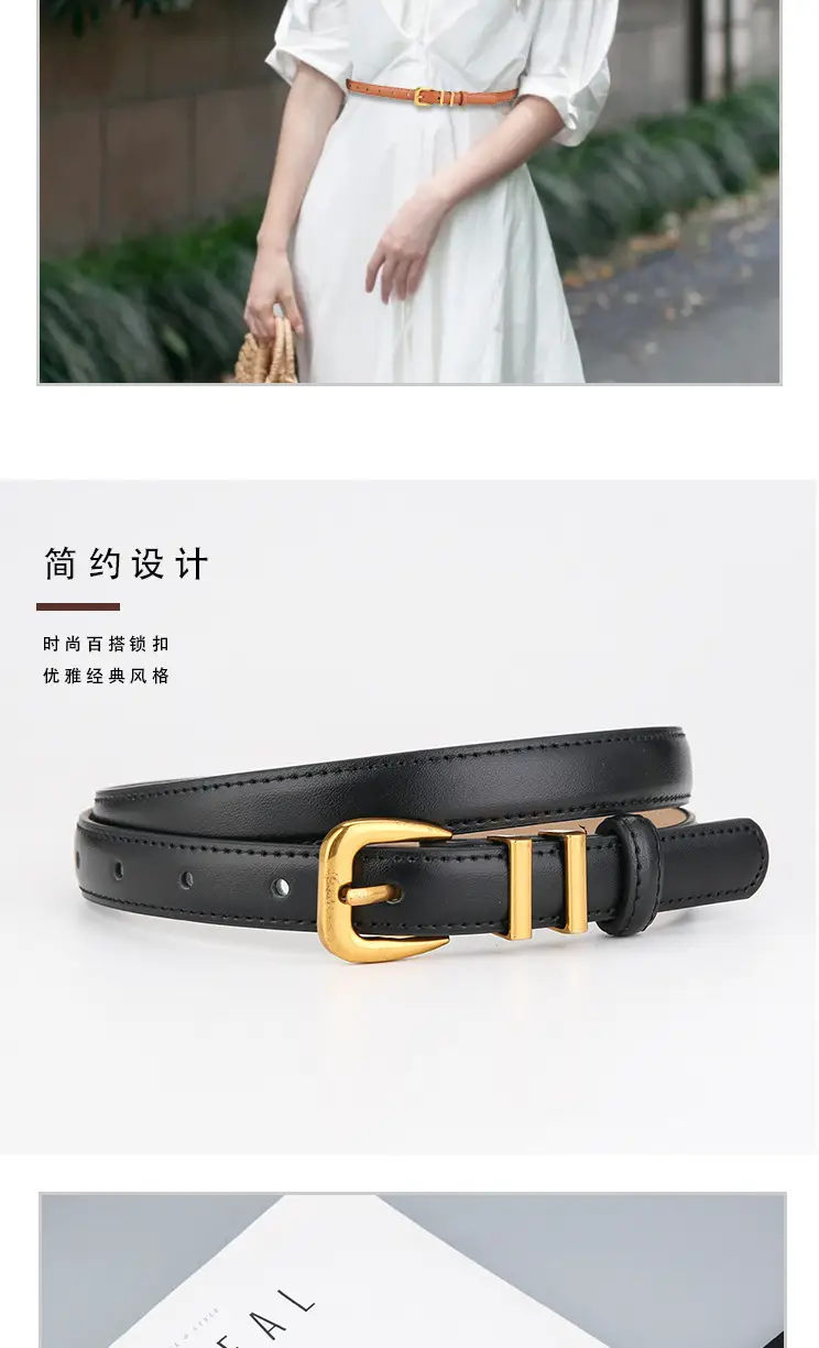 Women's Black Cowhide Belt with Gold Buckle β feature 3