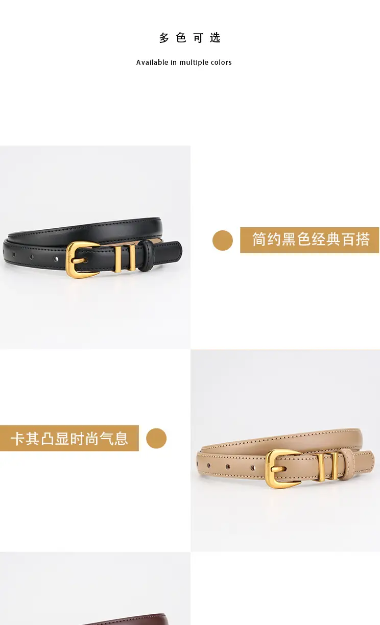 Women's Black Cowhide Belt with Gold Buckle β feature 6