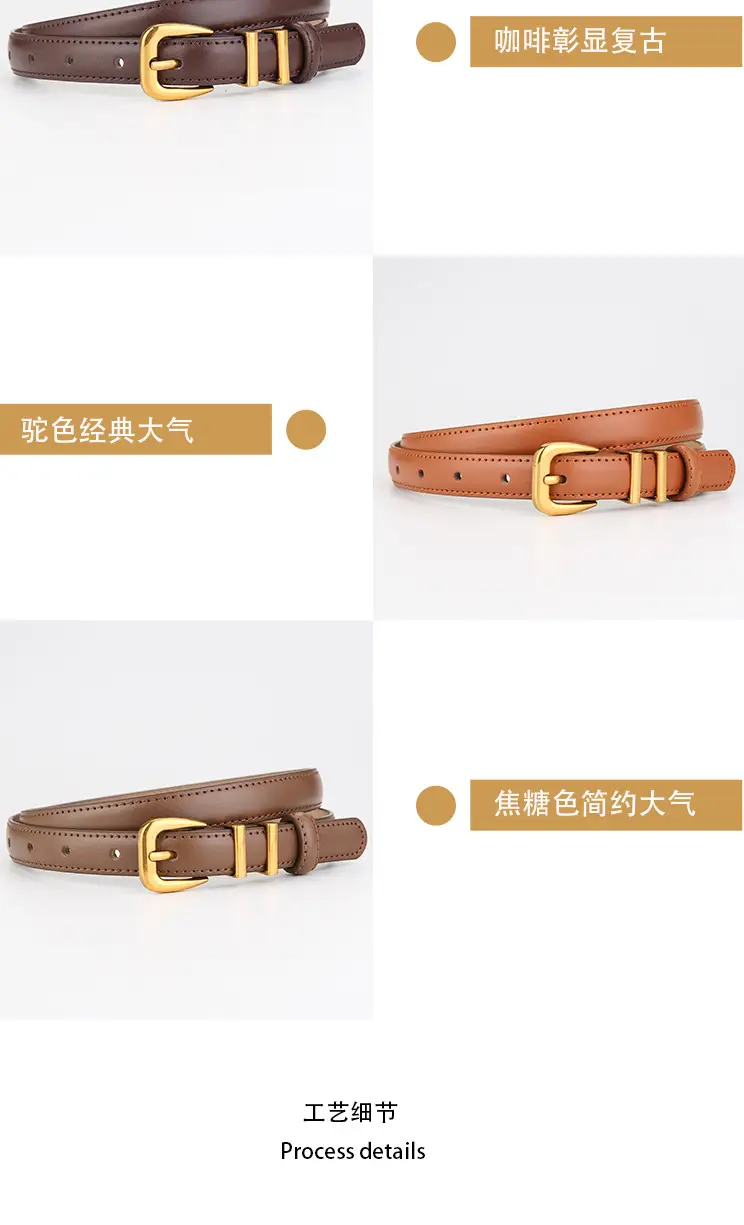 Women's Black Cowhide Belt with Gold Buckle β feature 7