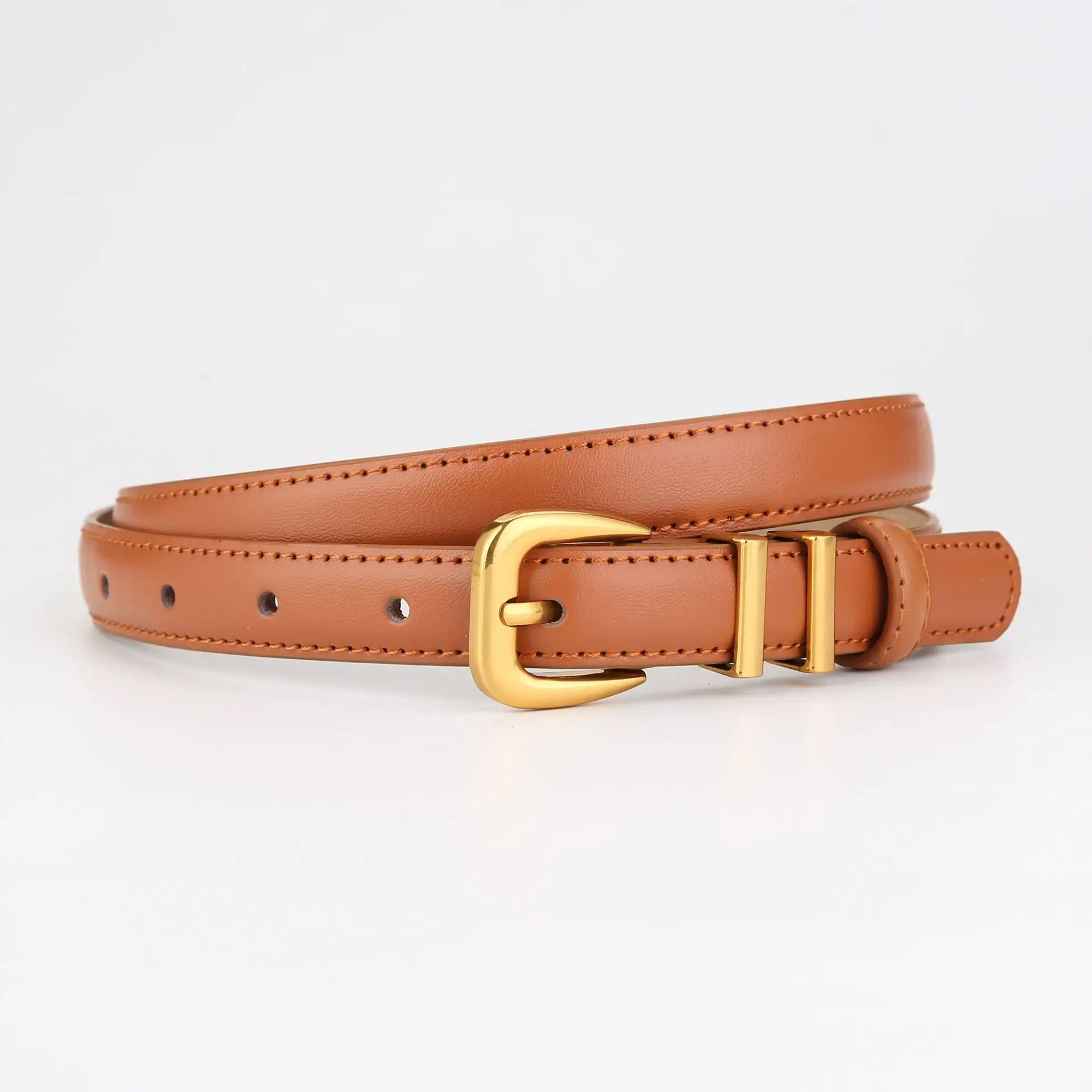Women's Black Cowhide Belt with Gold Buckle - Image 2