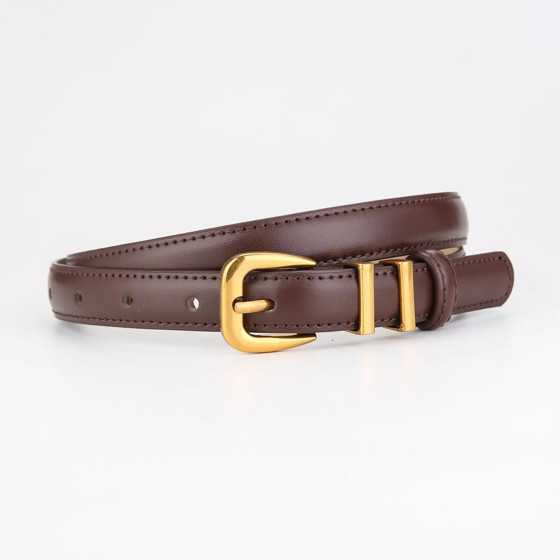Women's Black Cowhide Belt with Gold Buckle - Image 3
