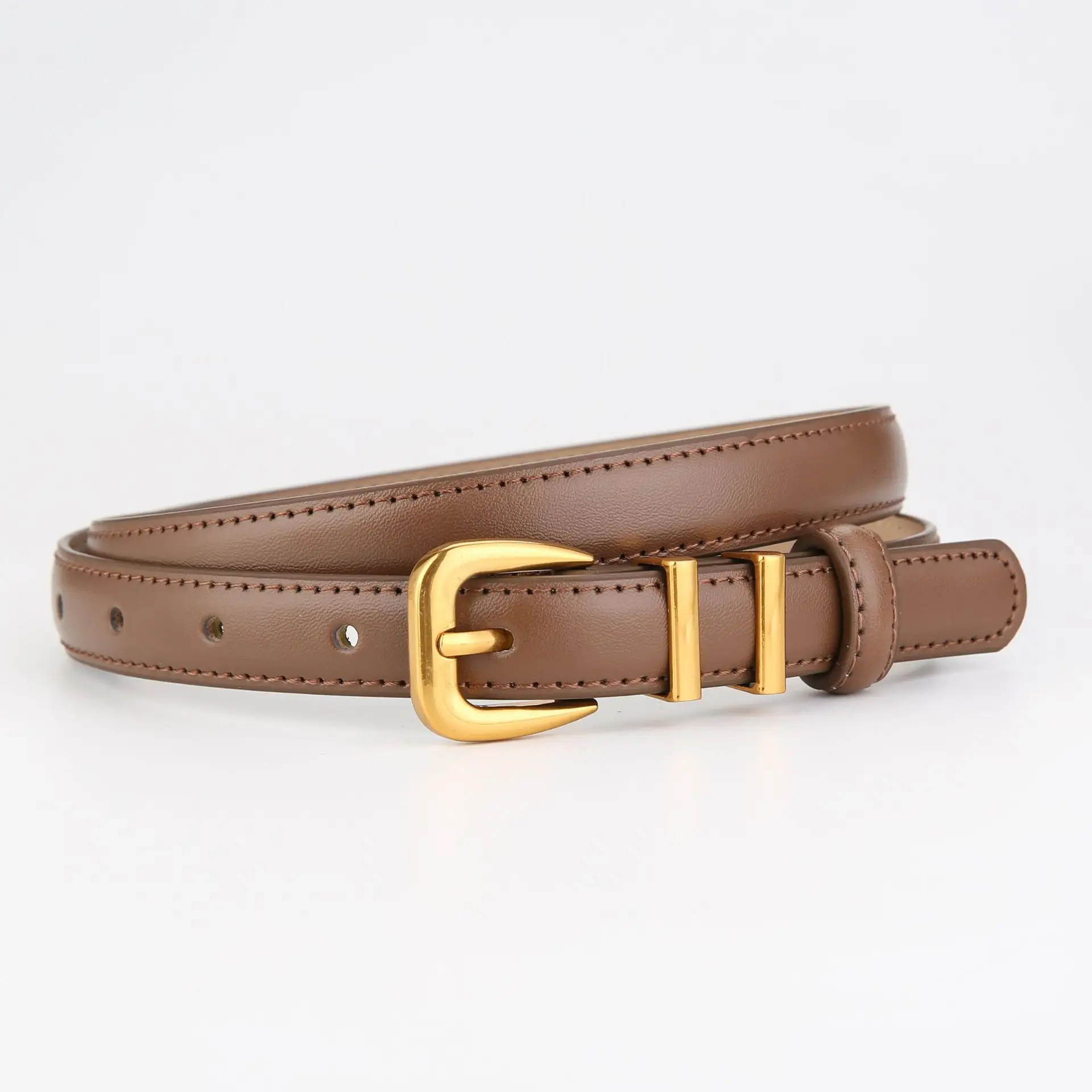 Women's Black Cowhide Belt with Gold Buckle - Image 5