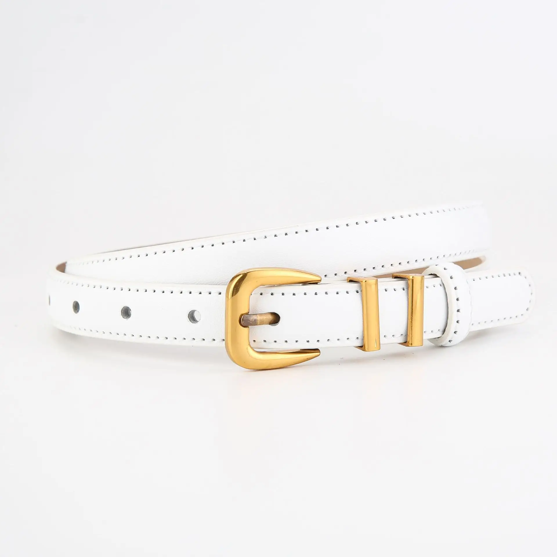 Women's Black Cowhide Belt with Gold Buckle - Image 6