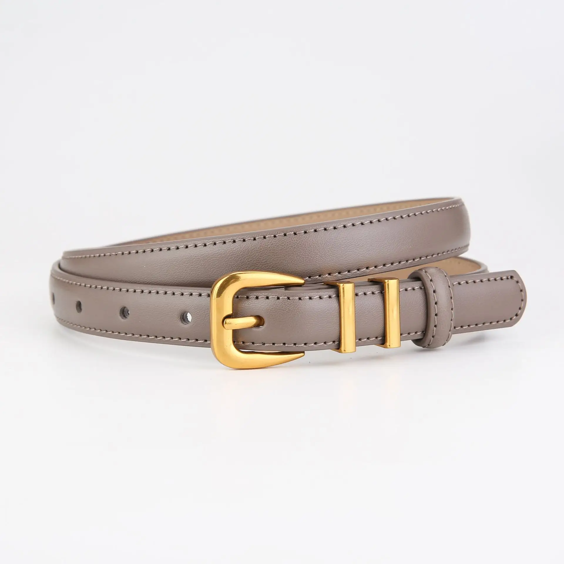 Women's Black Cowhide Belt with Gold Buckle - Image 7