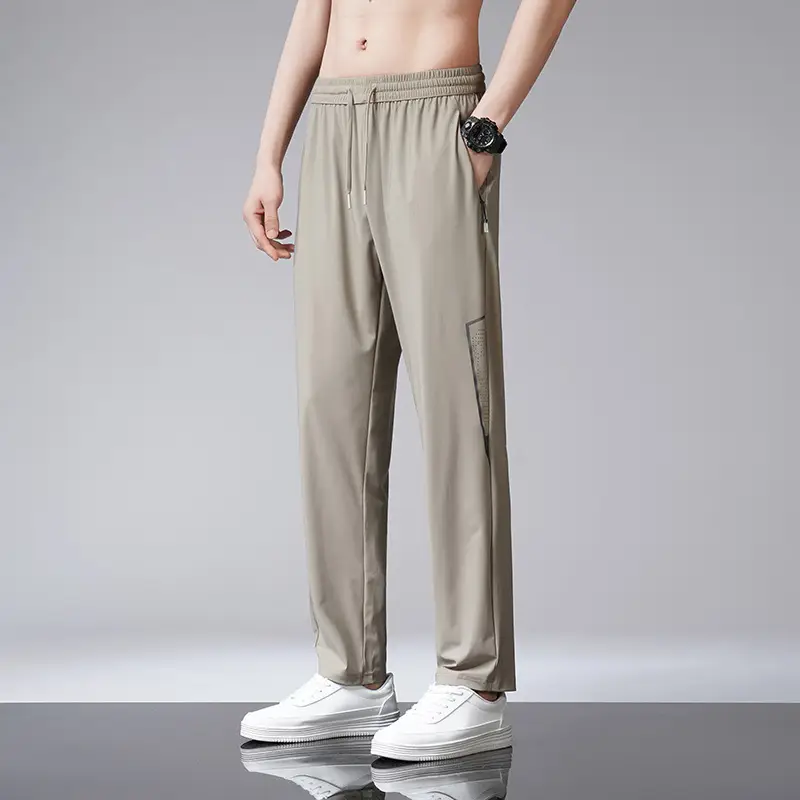 Men Ice Silk Straight Dosing Pants Black - Image 7