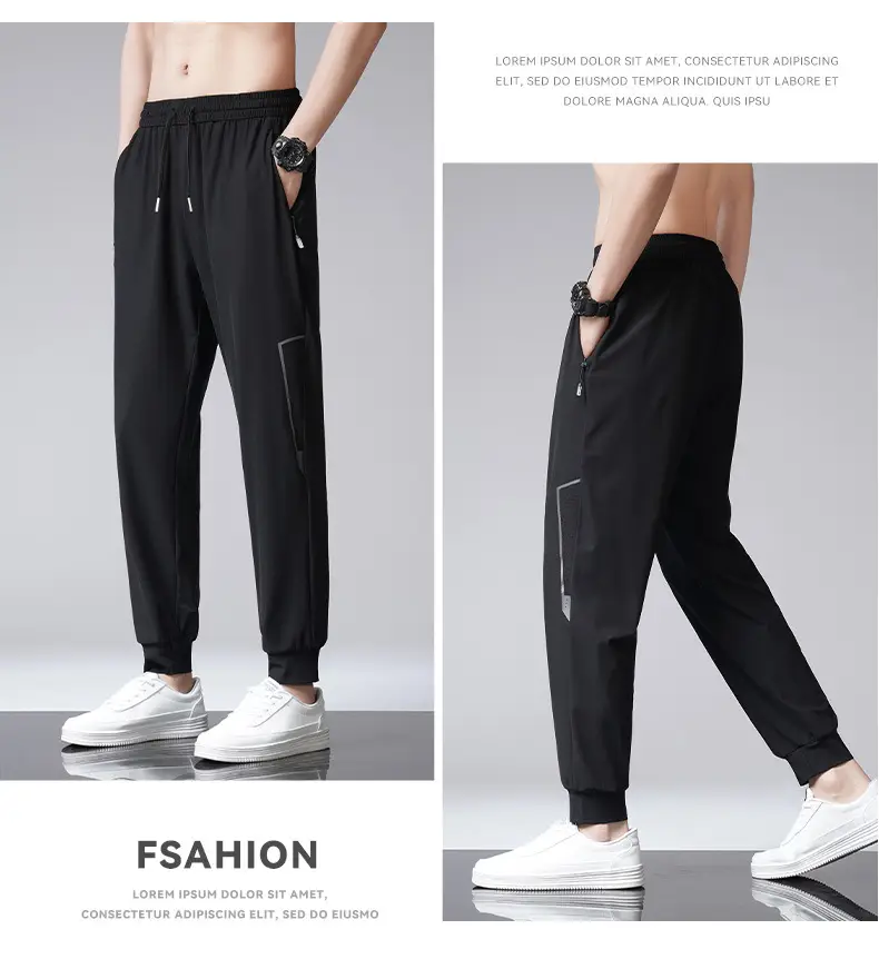 Men Ice Silk Straight Dosing Pants Black — feature 21