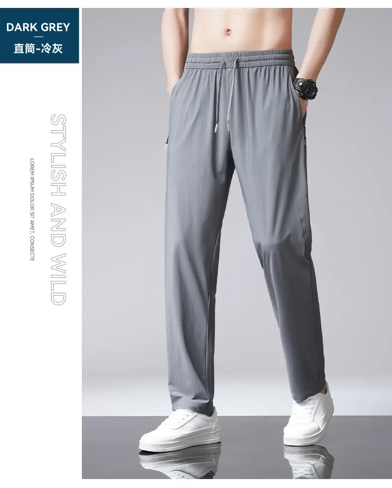 Men Ice Silk Straight Dosing Pants Black — feature 28