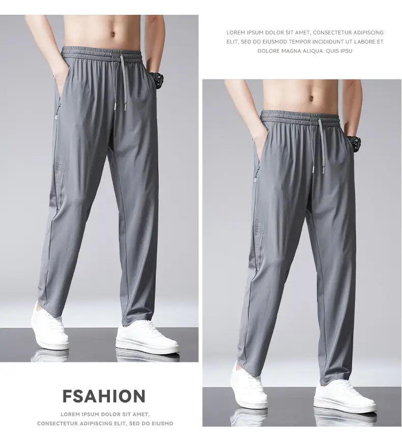 Men Ice Silk Straight Dosing Pants Black — feature 29