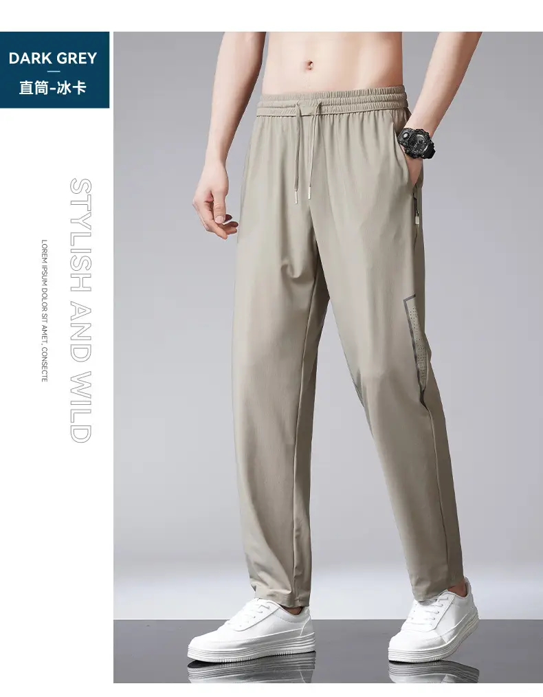 Men Ice Silk Straight Dosing Pants Black — feature 30