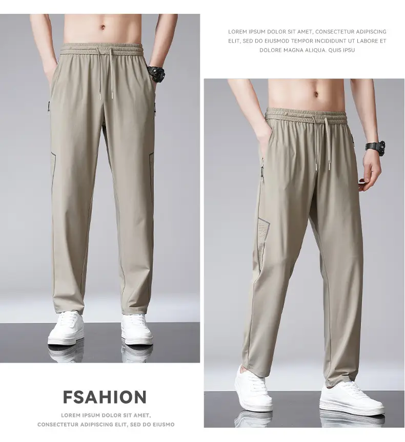 Men Ice Silk Straight Dosing Pants Black — feature 31