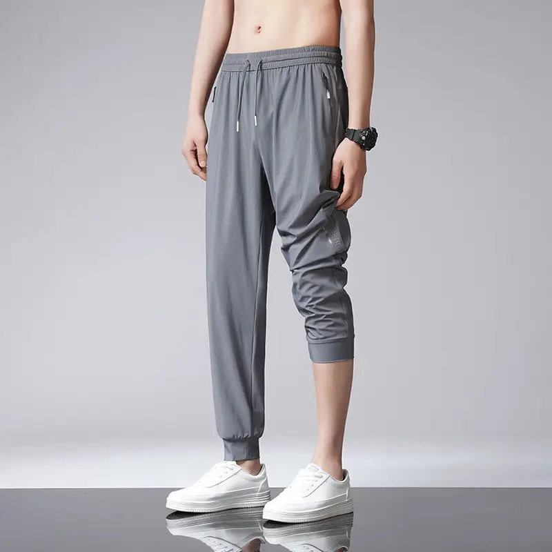 Men Ice Silk Straight Dosing Pants Black - Image 2