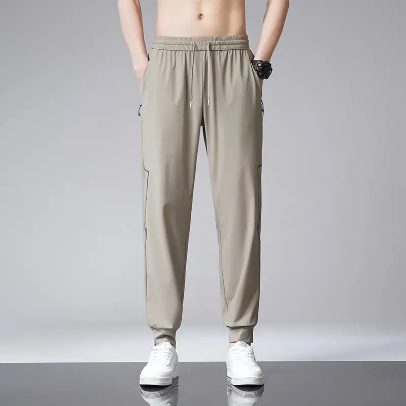 Men Ice Silk Straight Dosing Pants Black - Image 3