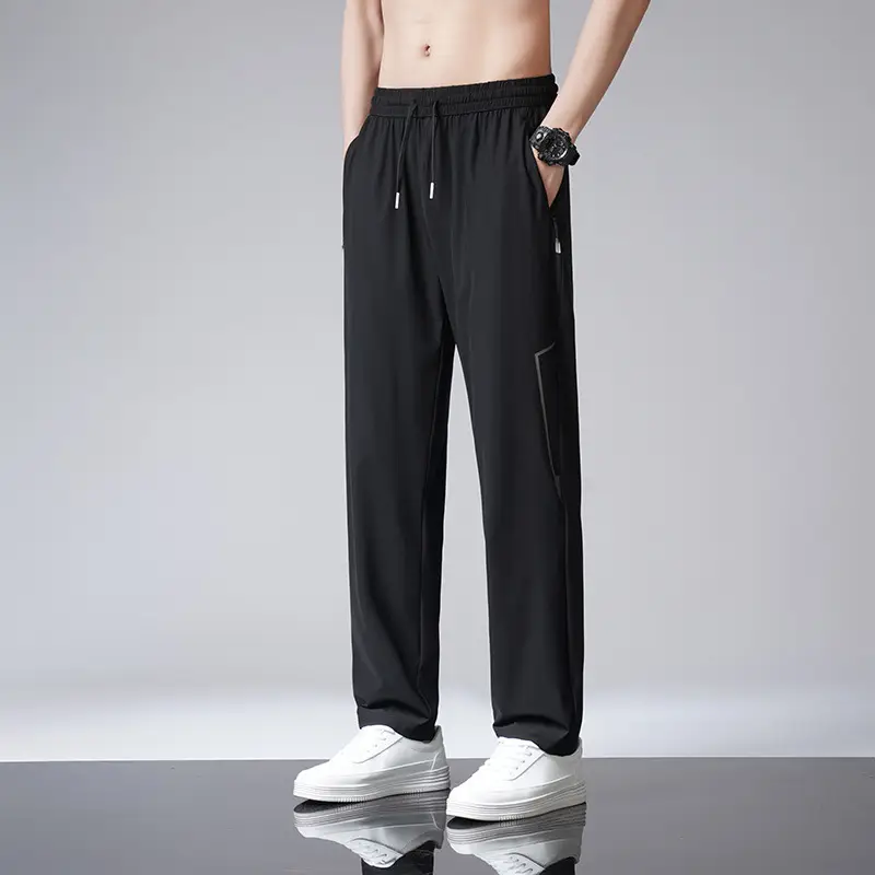 Men Ice Silk Straight Dosing Pants Black - Image 4
